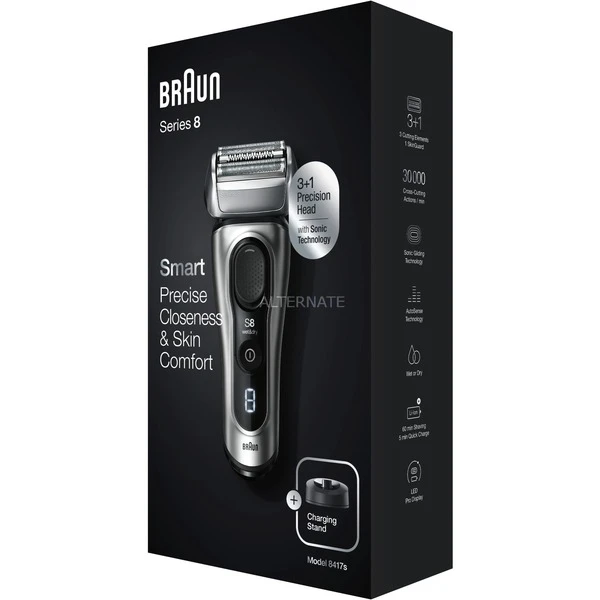 Remise ???? Braun Series 8 8417S Rasoir Pour Homme Rasoir à Grille Tondeuse Noir, Argent ????