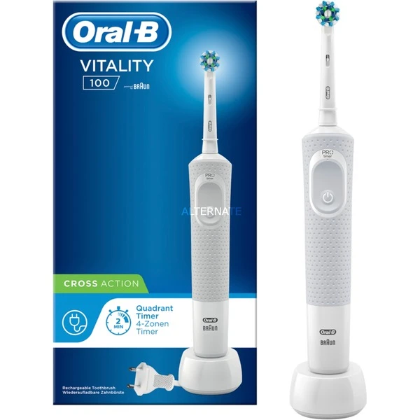 Promo ???? Braun Vitality 100 CrossAction Adulte Brosse à Dents Rotative Oscillante Blanc, Brosse A Dents Electrique ✔️ – Image 2