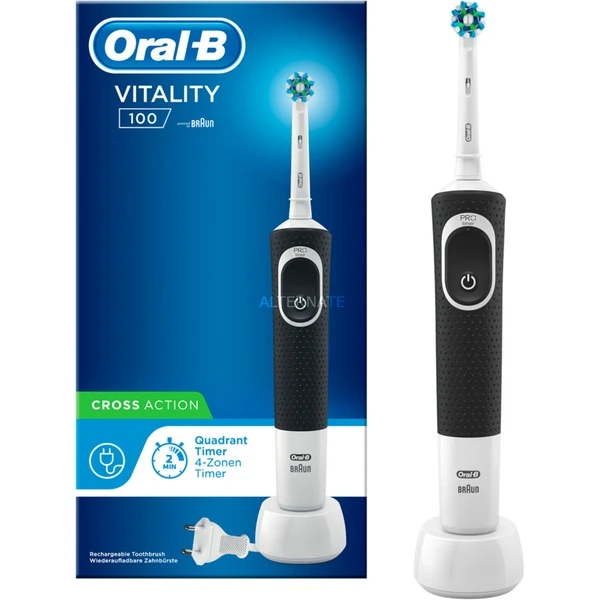 Sortie ⭐ Braun Vitality 100 CrossAction Adulte Brosse à Dents Rotative Oscillante Noir, Blanc, Brosse A Dents Electrique ⌛ – Image 2